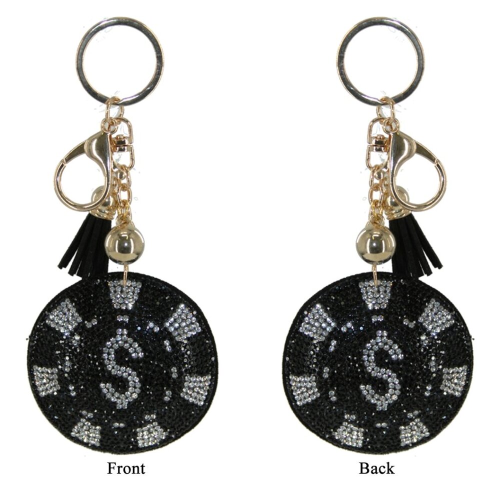 Casino Chip Double Sided Rhinestones Keychain Charm for Purse and Backpack